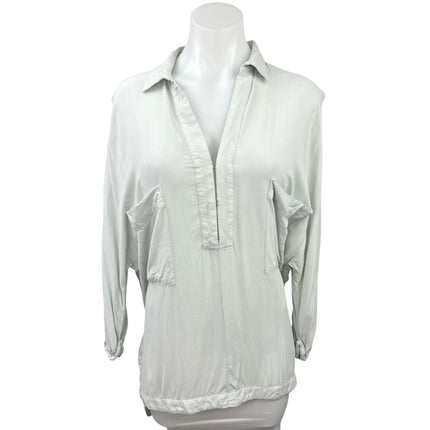 Silence + Noise White Collared V-Neck Dolman Sleeve Pockets Shirt Tunic Top Sz M