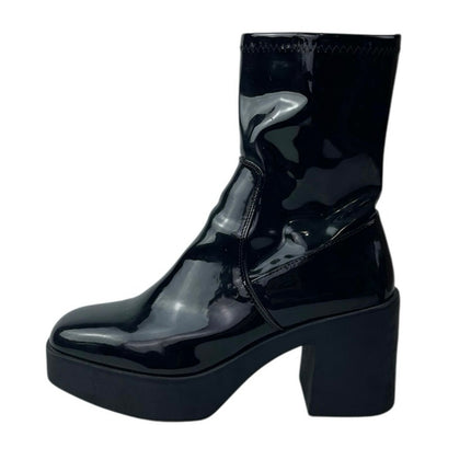 Aldo Upstep Black Patent Leather Almond Toe Block Heel Platform Ankle Boots 10