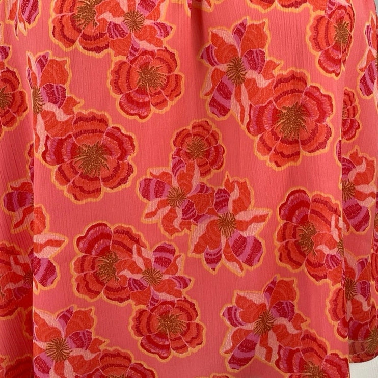 Ann Taylor LOFT Coral Floral One Shoulder Tie Sleeveless Blouse Top Size XL