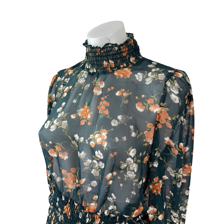 Princess Polly Evening Bloom Green Semi Sheer Ruffled Tiered Floral Mini Dress 6