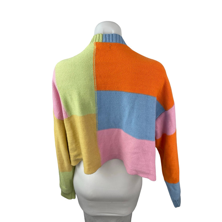 LA Hearts Women's Color Block Chunky Knit Balloon Sleeve Cardigan Sweater Top L