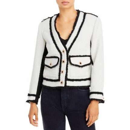 Aqua Boucle Contrast Cream Black Tweed Colorblock Long Sleeve Blazer Jacket S