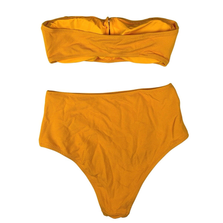 Aerie Orange Strapless Bandeau High Waist Bikini Beach Swimsuit 2 Piece Set Sz M