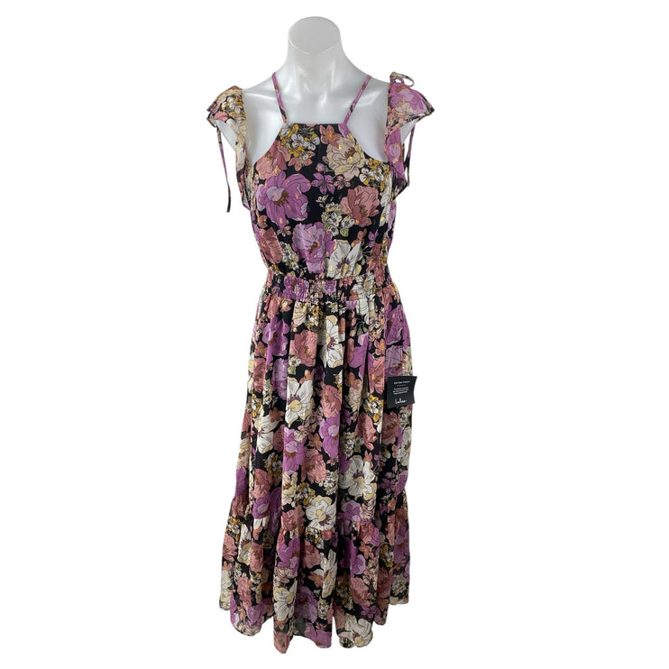 NEW Lulus Women's Multicolor Floral Smocked Cold Shoulder Midi A-Line Dress Sz S