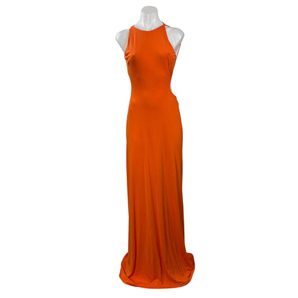 Halston Orange Coral Backless Sleeveless Open Back Floor Length Maxi Dress Sz 4