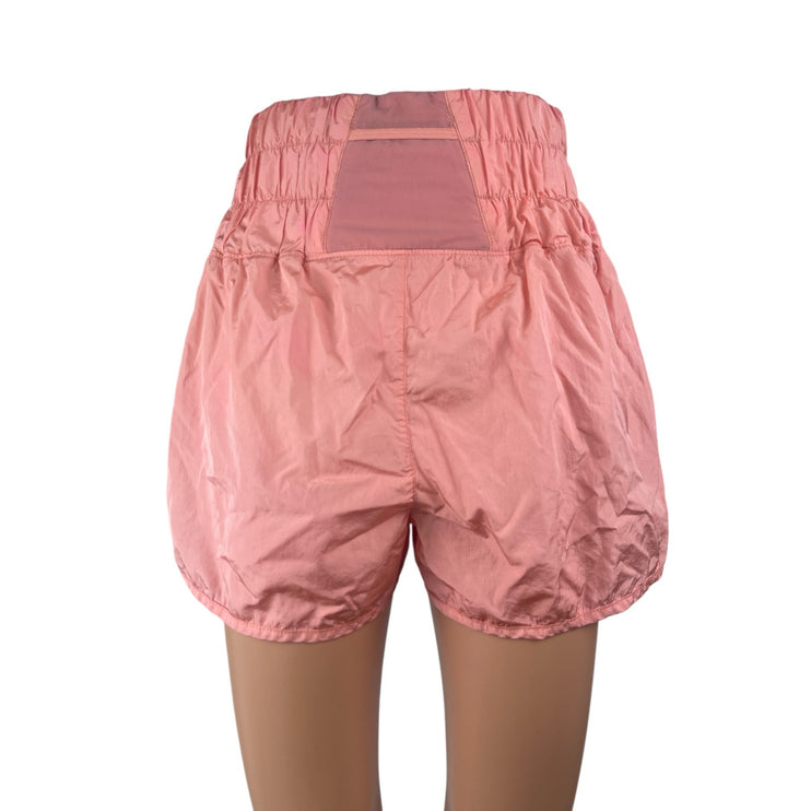 Free People The Way Home Pink High Rise Smocked Activewear Athletic Shorts Sz M