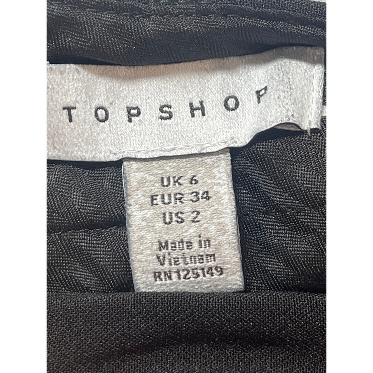 Topshop Black Pleated High Waisted Straight Wide Leg Trousers Dress Pants Size 2