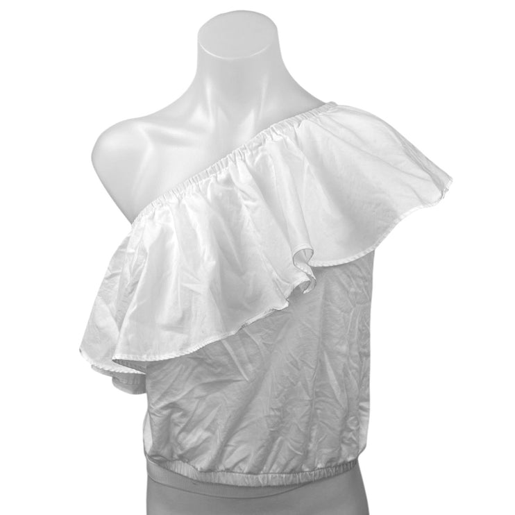 A New Day Women's White One Shoulder Ruffle Lightweight Crop Top Blouse Size M