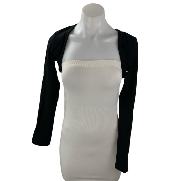 Zara Black Long Sleeve Open Front Bolero Shrug Cover Up Short Cardigan Top Sz S