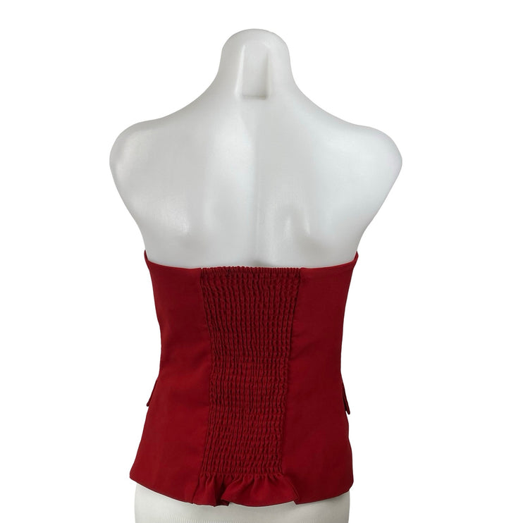 Emerson Lang Red Strapless Sweetheart Tube Bandeau Button Up Blouse Top Size S
