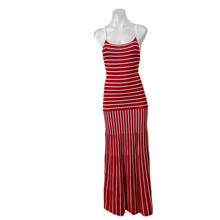 Solid & Striped The Lottie Red White Sleeveless Tuck Striped Knit Maxi Dress XS