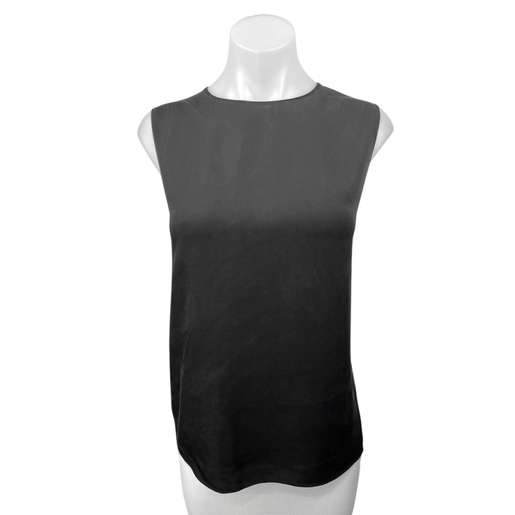 Theory 100% Silk Black Straight Shell Modern Georgette Sleeveless Blouse Top XL