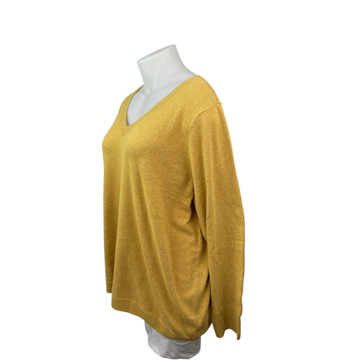 Croft & Barrow Women Yellow Knit Long Sleeve V Neck Pullover Sweater Top Size 3X