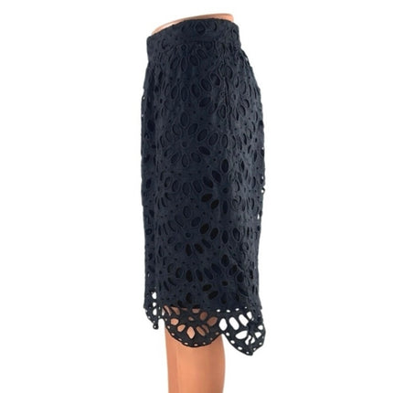 Ann Taylor Black Floral Eyelet Embroidered High Waist A Line Mini Skirt Size 2P