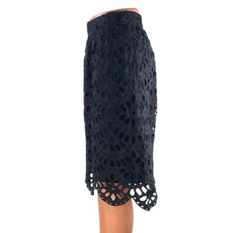 Ann Taylor Black Floral Eyelet Embroidered High Waist A Line Mini Skirt Size 2P