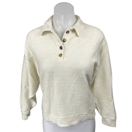 Madewell Women's Cream Ribbed Knit Polo Collar Long Sleeve Sweater Top Size XS