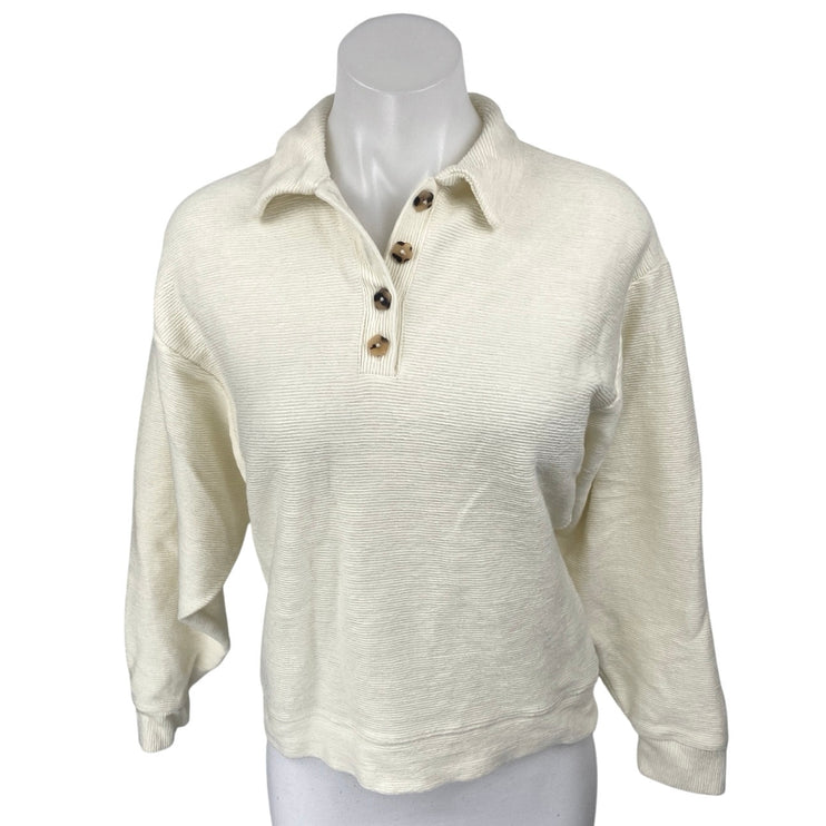 Madewell Women's Cream Ribbed Knit Polo Collar Long Sleeve Sweater Top Size XS