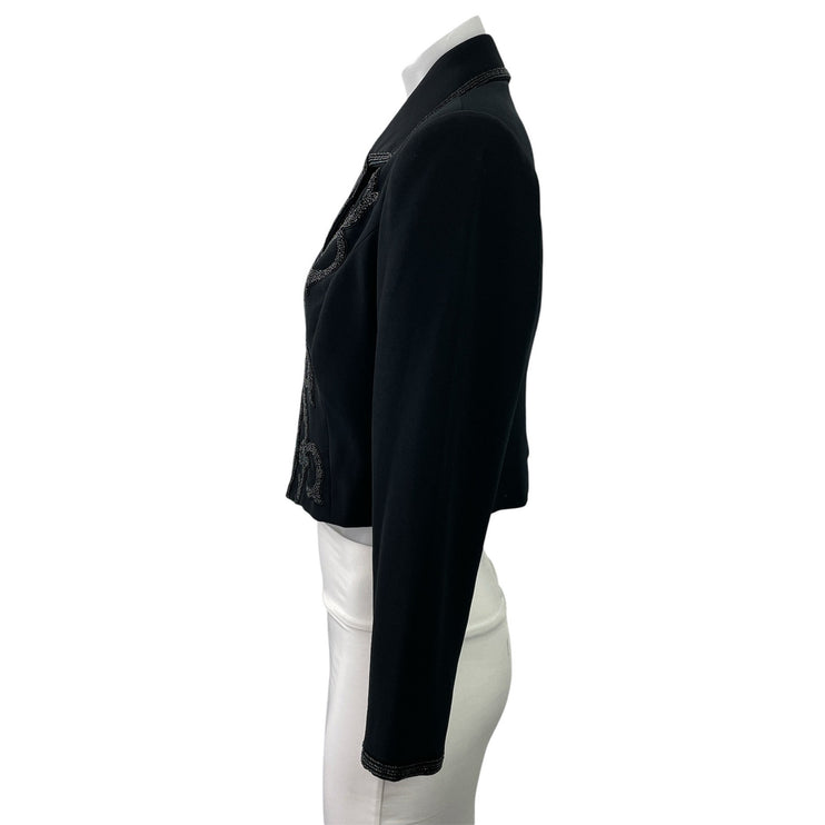 B'zar Women's Black Beaded Long Sleeve Open Cropped Blazer Coat Jacket Size M