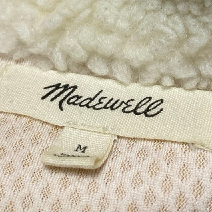 Madewell Women's Cream Faux Shearling Half Zip Long Sleeve Sweater Top Size M