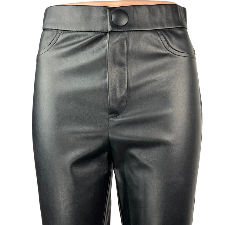 Zara Women's Black Leather High Waist Flared Bell Bottom Crop Ankle Pants Size M