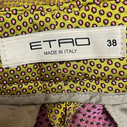 ETRO Green Pink Polka Dots Mid Rise Straight Skinny Trousers Dress Pants Size XS