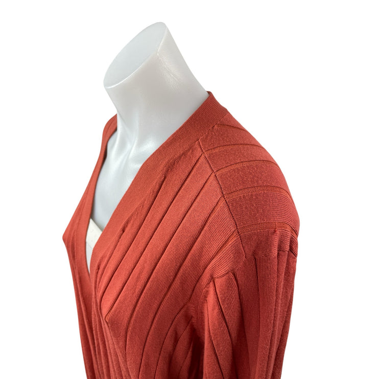 Lane Bryant Women Rust Coral Ribbed Knit Long Sleeve Open Cardigan Sweater 22/24