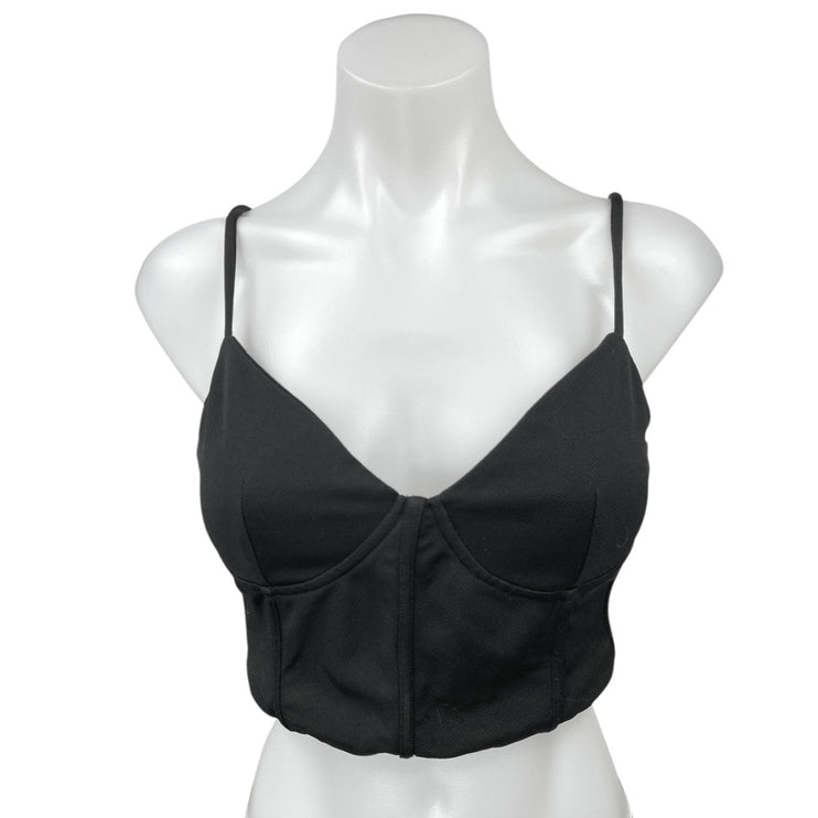 Zara Black Sleeveless Smocked Boned V Neck Corset Bustier Crop Tank Top Size S