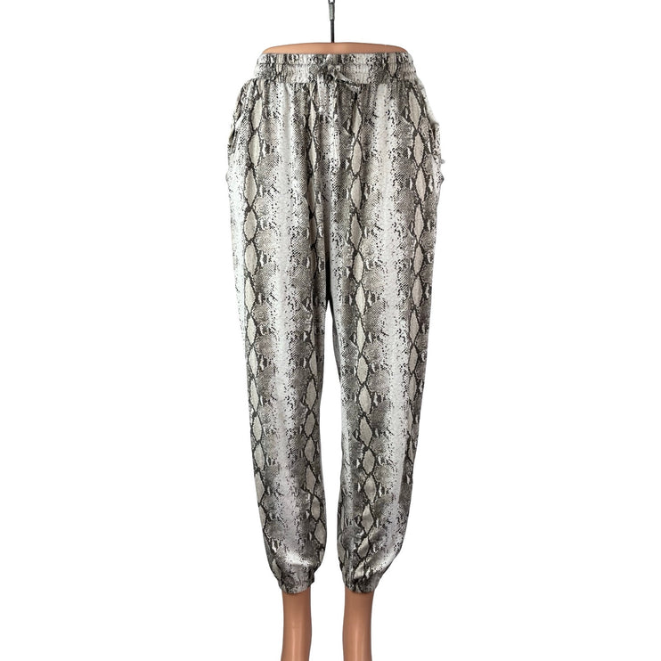 Women's Gray Snakeskin Animal Print High Waisted Jogger Trousers Pants Size S