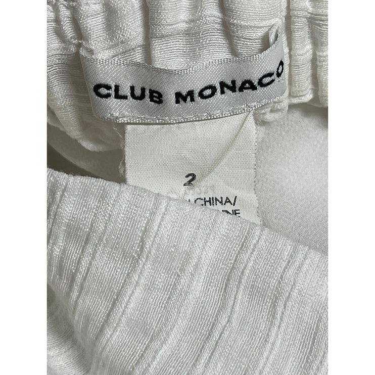 Club Monaco Malania White Ribbed Short Puff Sleeve Off Shoulder Blouse Top Sz 2