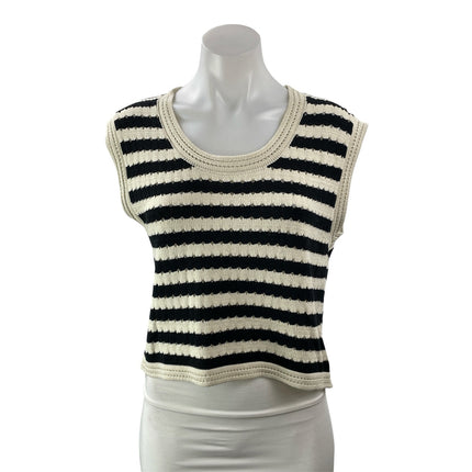 Commense Cream Black Striped Scoop Neck Sleeveless Tank Sweater Vest Top Size M