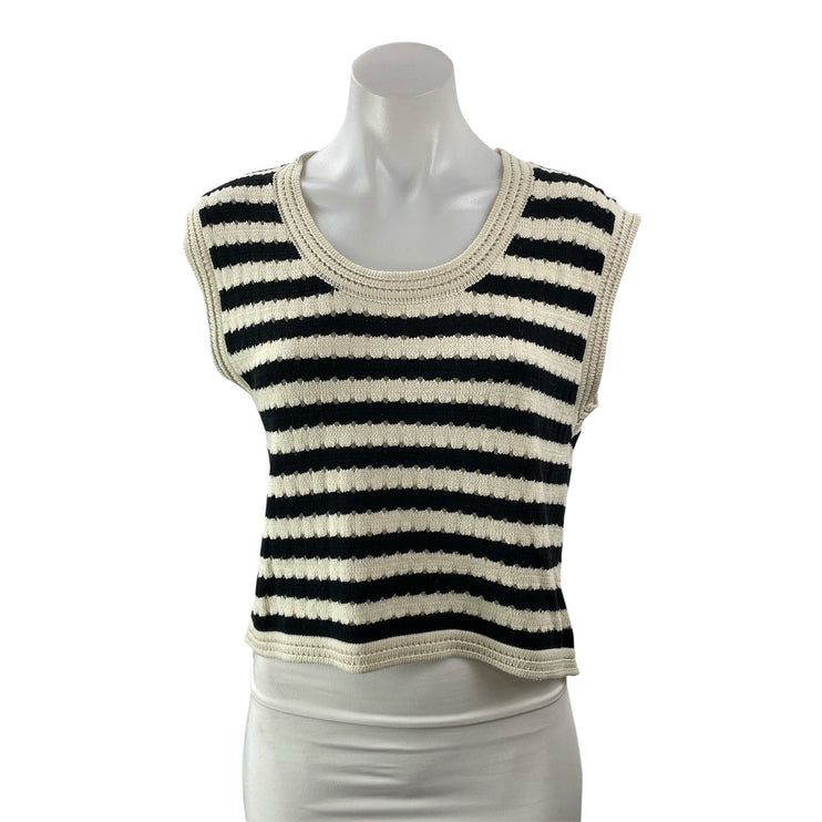 Commense Cream Black Striped Scoop Neck Sleeveless Tank Sweater Vest Top Size M