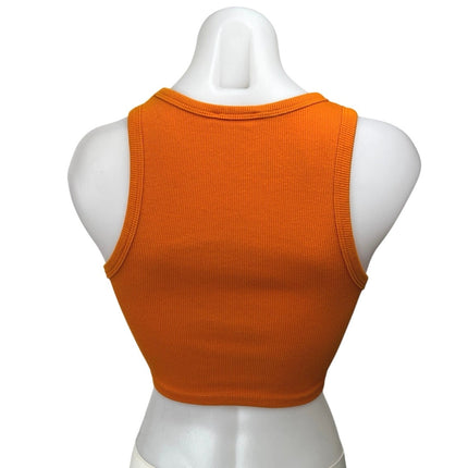 Zara Orange Ribbed Knit High Neck Sleeveless Pullover Crop Sweater Vest Top Sz S