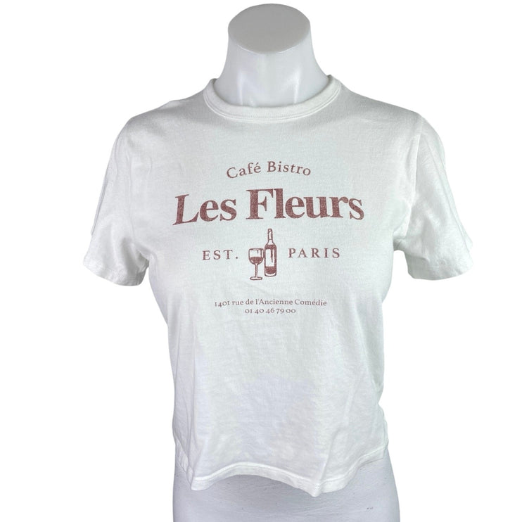 Abercrombie & Fitch Les Fleurs White Short Sleeve Crop Tee T Shirt Top Size S