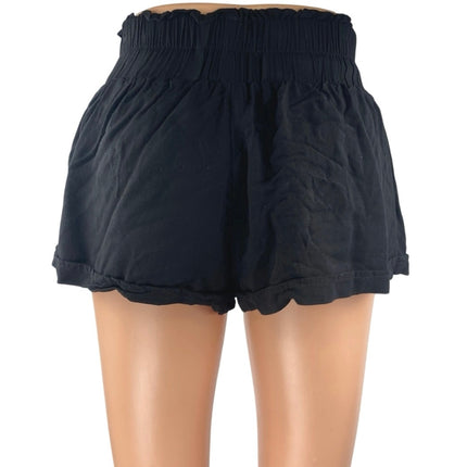 Princess Polly Women's Black Pull On Smocked High Waisted Mini Shorts Size 2