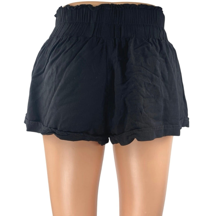 Princess Polly Women's Black Pull On Smocked High Waisted Mini Shorts Size 2