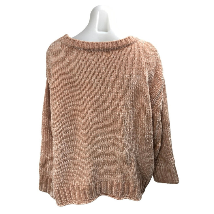 Philosophy Pink Tan Chenille Velvet Velour Long Sleeve Knit Sweater Top Size XL