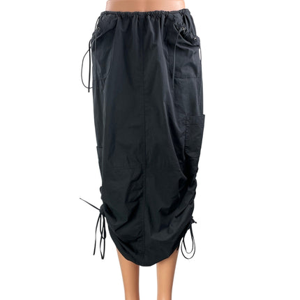 Tiger Mist Black High Waisted Tie Ruched Utility Straight Midi Skirt Size S