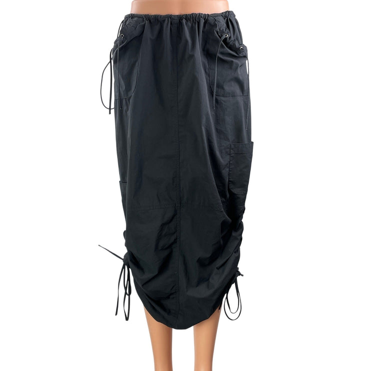 Tiger Mist Black High Waisted Tie Ruched Utility Straight Midi Skirt Size S