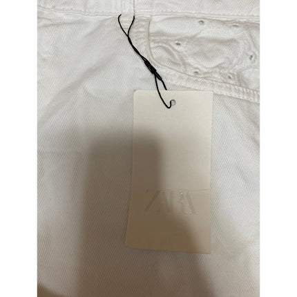 NEW Zara Women's White Eyelet Embroidery High Waisted Wide Leg Denim Shorts 10