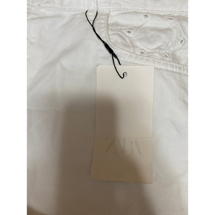 NEW Zara Women's White Eyelet Embroidery High Waisted Wide Leg Denim Shorts 10
