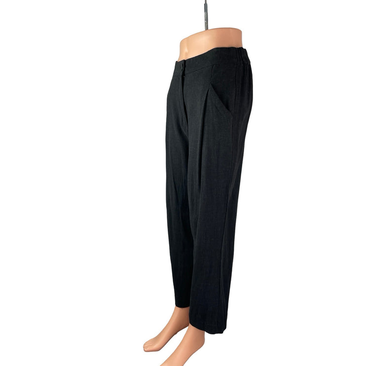 ASOS Women's Black Linen Pleated High Rise Tapered Cropped Trousers Pants Size 4