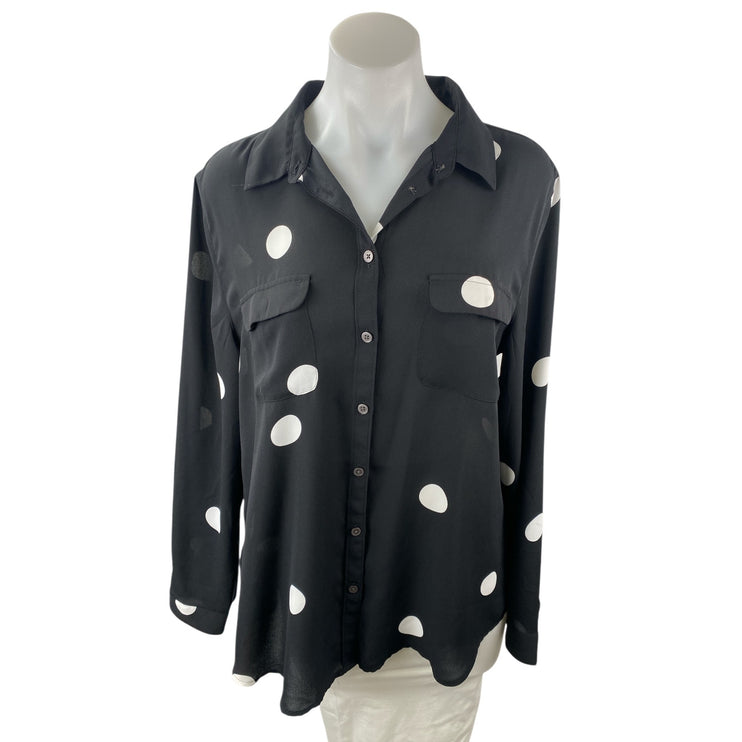 Ann Taylor LOFT Women's Black Polka Dots Long Sleeve Button Down Shirt Top L