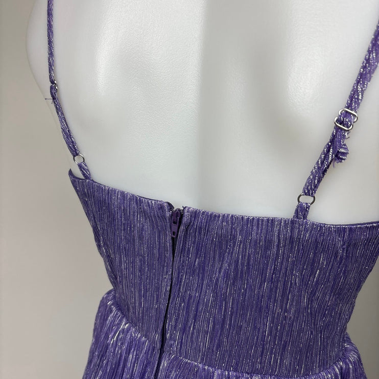 Trixxi Purple Silver Mettalic Spaghetti Strap Tiered Formal Evening Dress Sz XS