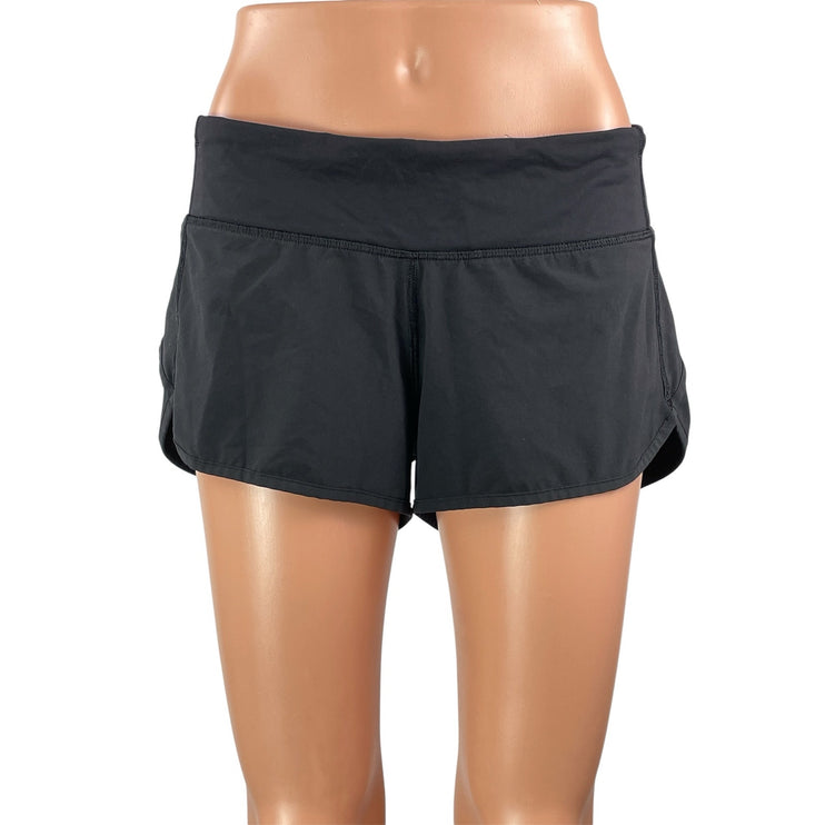 Lululemon Womens Black Gray High Rise Elastic Waist Athletic Running Shorts Sz 6
