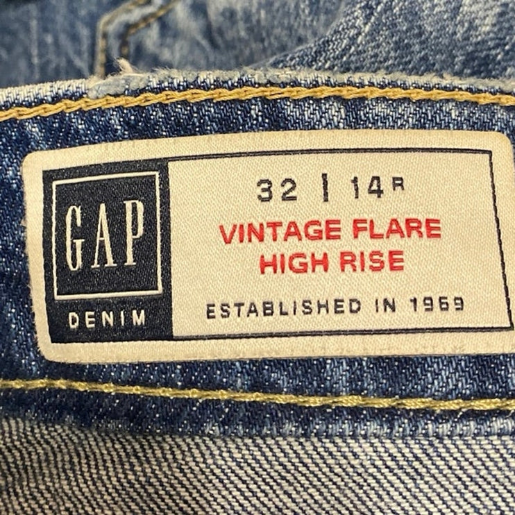 GAP Vintage Flare Women's Blue High Waist Distressed Denim Jeans Pants Size 32