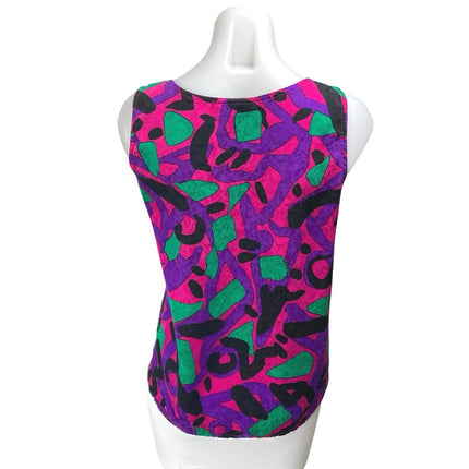Silk Land 100% Silk Multicolor Abstract Print Sleeveless Cami Blouse Tank Top M