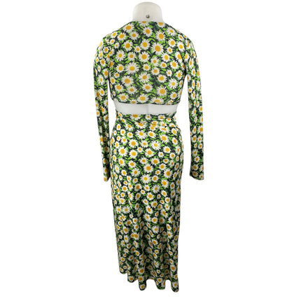 AFRM Green Multicolor Floral Cut Out V-Neck Long Sleeve Midi Bodycon Dress Sz S