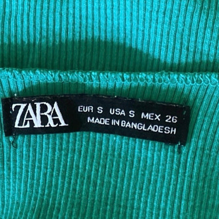 Zara Green Crew Neck Sleeveless Ribbed Knit Stretch Pullover Crop Top Size S