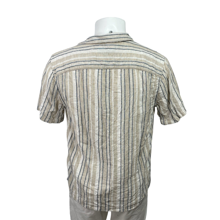 Abercrombie & Fitch Cream Striped Short Sleeve Collared Button Down Shirt Top S