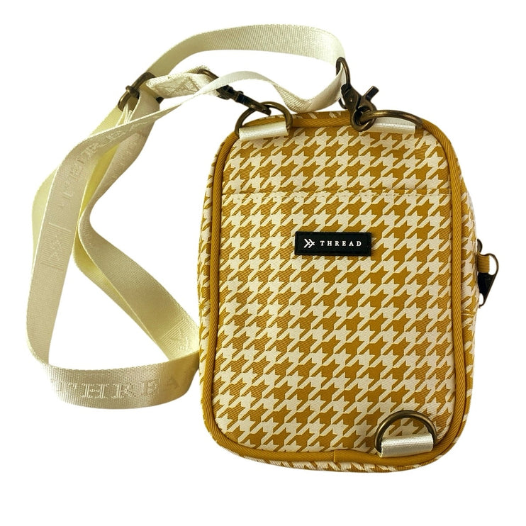Thread Yellow White Houndstooth Crossbody Sling Bag Wallet Pouch Handbag OS